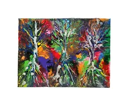 Buy Original Spin Art Abstract Canvas Painting  Rainbow Pines  Tree Series  16 X12  • 54.37£