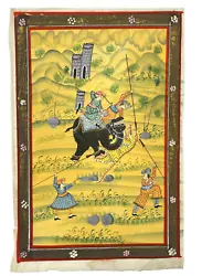 Buy Indian Painting On Silk Fabric Tiger Hunt With Elephant Traditional Mughal Art • 12.99£