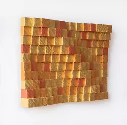 Buy Hand Carved Wood Wall Art Sculpture - Gold Parametric Mosaic, Wavy Decor, 22 In • 453.30£