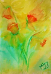 Buy Mixed Media Painting Of Impressions Of Daffodils,flowers,original,unframed,new • 9£