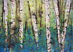 Buy Silver Birches, Semi Abstract Trees / Landscape Art. Original Acrylic Painting. • 44.99£