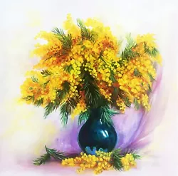 Buy Mimosa Original Oil Painting Wild Garden Flower Contemporary Art Obk Art 15% Off • 69£