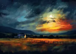 Buy Farmhouse At Sunset Painting Print - Rural Tranquility 5 X7  • 4.49£
