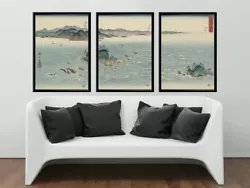 Buy Marine Triptych Nautical Prints Japanese Seascape Painting Vintage Set Of 3 Scen • 199£