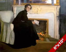 Buy Young Woman Reading A Romance Novel By Fireplace Painting Art Real Canvas Print • 14.20£