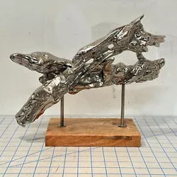 Buy SilverTone Driftwood Cast Metal Art Sculpture On Padded Wood Grain Pedestal Base • 62.02£
