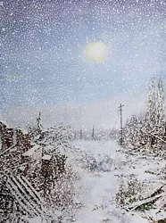 Buy Original Snowy Landscape Watercolour By Mykola Dzvonyk Winter Ukraine 2023 • 200.10£