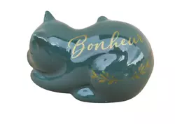 Buy Ceramic Cat Statue, GREEN Model And Hand-painted Floral Motifs. Length 12 Cm • 10.50£