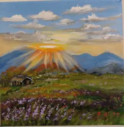 Buy Original On Canvas, Landscape Flower Field Decor Acrylic Painting, 20 By 20 Cm • 18.77£