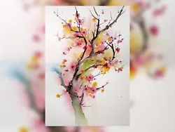 Buy Blossoms In Bloom - Cherry Tree Watercolor Print  5 X7  • 4.99£