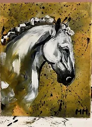Buy Original Handpainted Horse Portrait On Canvas Gold Metallic Black White Painting • 28£