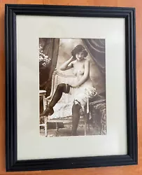 Buy Framed Vintage Female Glamour Photo Print. Semi Naked Lady Seated On Chair. • 12£