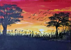 Buy ACEO Original Painting Art Card Acrylic Savana Landscape Mini Painting Fine Art • 7.07£