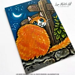 Buy Original ACEO Painting Ginger Tabby Cat Moon Signpost Art By Lisa Marie Robinson • 8£