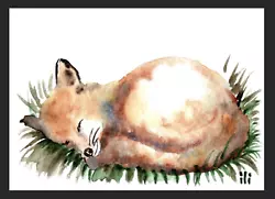 Buy ACEO Watercolor Print Cute Baby Fox Sleeping Fine Art Painting • 3.50£