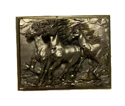 Buy Vintage Berger Italy Running Horses Bas Relief Sculpture Silver Plated Plaster • 16.53£