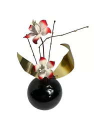 Buy Metal Flower Sculpture Vintage Mario Jason Ikebana Onyx Glass Signed 9”x9” Flora • 28.94£