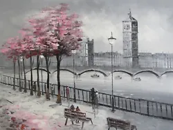 Buy London Large Oil Painting Canvas Cityscape Contemporary Art Red Black White • 29.85£