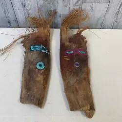 Buy 2 Vintage Handmade Hand Painted Kachina Hopi Indian Wooden Tree Bark Face Masks • 82.69£