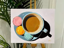 Buy Breakfast Tea Macaroons Original Oil Painting-Still Life -Tea Cup ART Sale • 230£