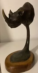 Buy Bronze Denis Mathews Rhino Teak Sculpture • 150£