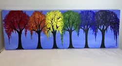 Buy Rainbow Trees Of Life Wall Art Original Acrylic Painting Home Decor Aprx 36 X 12 • 62.21£