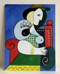 Buy Original ART - Picasso-inspired Oil Painting - 16 X 12” - Woman In Blue, Green • 60£