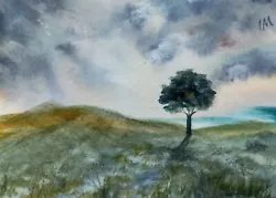 Buy ACEO Original Painting Landscape Art Tree Clouds Fields Watercolour • 6.50£