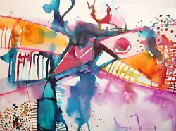 Buy Vintage Abstract Watercolor Painting Signed • 104.99£