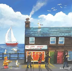Buy Pete Rumney Art Original Painting Down At The Happy Chippy Fish N Chips Seaside • 365£