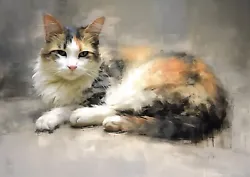 Buy  Feline Repose  - Tabby Cat Sitting, Captivating Oil Painting Print 5 X7  • 4.99£