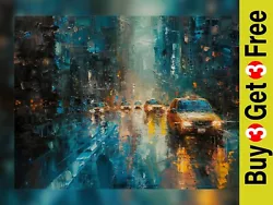 Buy City Rain Reflections - Urban Street Oil Painting Print 5 X7  On Matte Paper • 4.49£