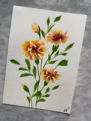 Buy Marigold Flowers | Original Hand Painted Watercolour Painting | Floral | A5 • 20£