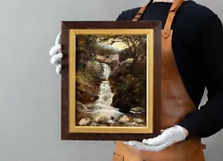 Buy WATERFALL IN THE WOODS | 19th C. Welsh Landscape Antique Oil Painting, Oak Frame • 62£