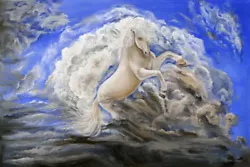 Buy ORIGINAL ACRYLICS PAINTING   Horse And Clouds  Signed By Artist • 1,133.99£