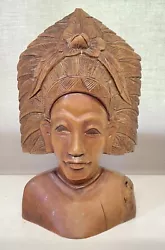 Buy Vintage Indonesian Hand Carved Wooden Bust Sculpture • 25£