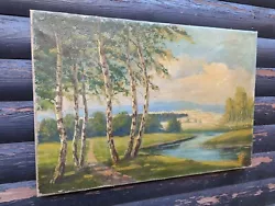 Buy Vintage Antique Unframed Oil Painting Signed Trees River Nature Landscape  • 128£
