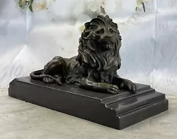 Buy Real Bronze Metal Statue Marble Roaring Male Lion Jungle King Art Deco Sculpture • 236.33£