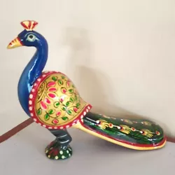 Buy Hand Crafted Decorative Peacock Glazed Wooden Idol Lucky Figurine Statue Murti 1 • 16.58£