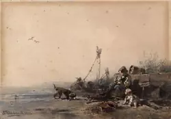 Buy Eduard Hildebrandt (1818-1868) Watercolour Painting - Mending Fishing Nets 1847 • 350£