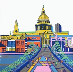 Buy Modern Art London Scenes Painting Box Canvas Millennium Bridge. • 9.99£