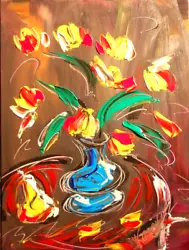 Buy GOLDEN TULIPS  Abstract Pop Art Painting  IMPRESSIONIST Canvas Gallery HRFUT7 • 84.05£