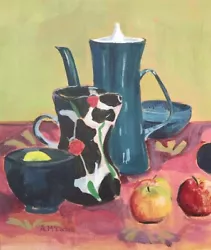 Buy Framed Original Acrylic Still Life Painting By Aileen McCorkell Jug Fruit Apples • 29.99£