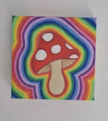 Buy Acrylic Painting Trippy Rainbow Mushroom Mini Canvas Hand Painted Art Home Decor • 6.99£