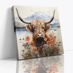 Buy Highland Cow Colourful Square Canvas Print Picture Gift Modern Scottish Wall Art • 21.99£