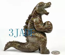 Buy Hand Carved Natural Jasper/Bamboo Stone Dinosaur Sculpture /Carving/Art Deco • 66.91£