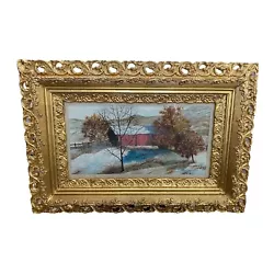 Buy Winter Snow Landscape Covered Bridge Watercolor Painting Gold Frame WILL GRAMS • 79.47£