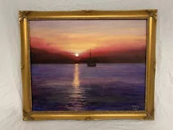 Buy Sunset Ocean Sea Oil On Canvas Painting Wood Framed Signed Dated 22.5 X 18.5  • 129.99£