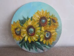 Buy Sunflowers Oil Painting Original, Sunflowers Wall Art, Round Picture Sunflowers • 86.82£