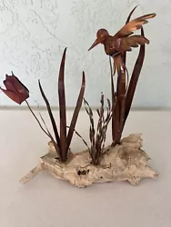 Buy Vintage Torch Cut Brutalist Copper Flowers And Bird On Driftwood Sculpture • 24.76£